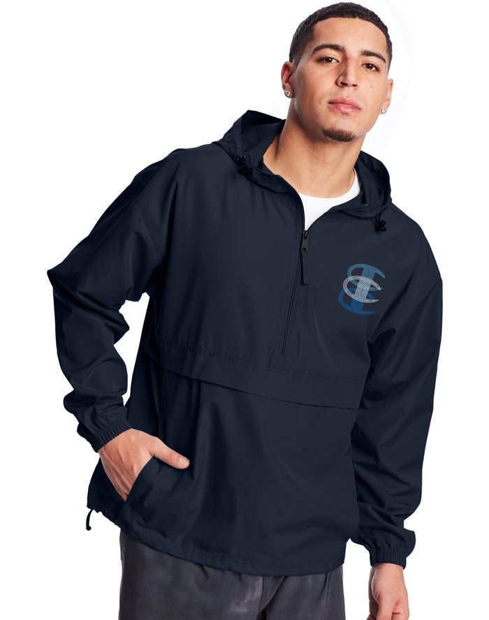 Champion Mens Jackets NZ - Packable Linear C Logo Navy ( 0869-AEFUZ )